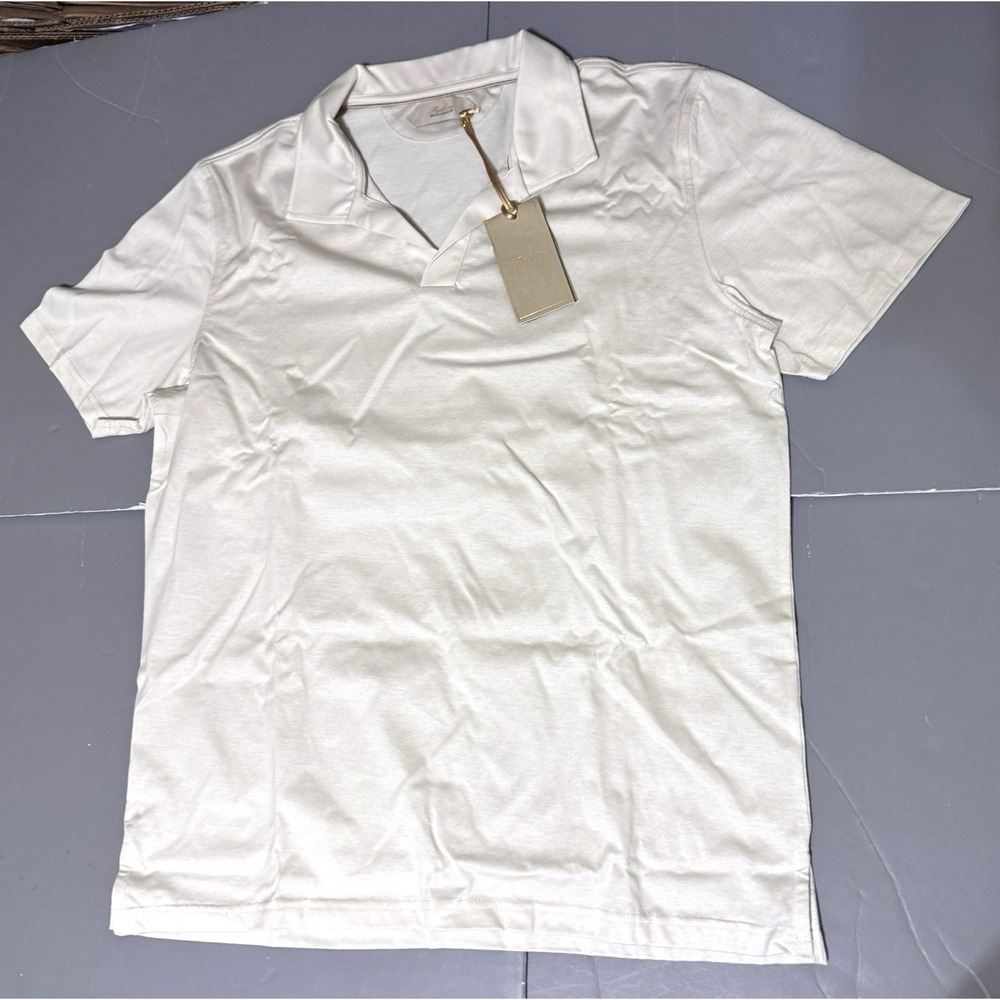 Aurelien Mens Shirt XL Buttonless Johnny Collar Jersey Polo Ecru Egyptian Cotton